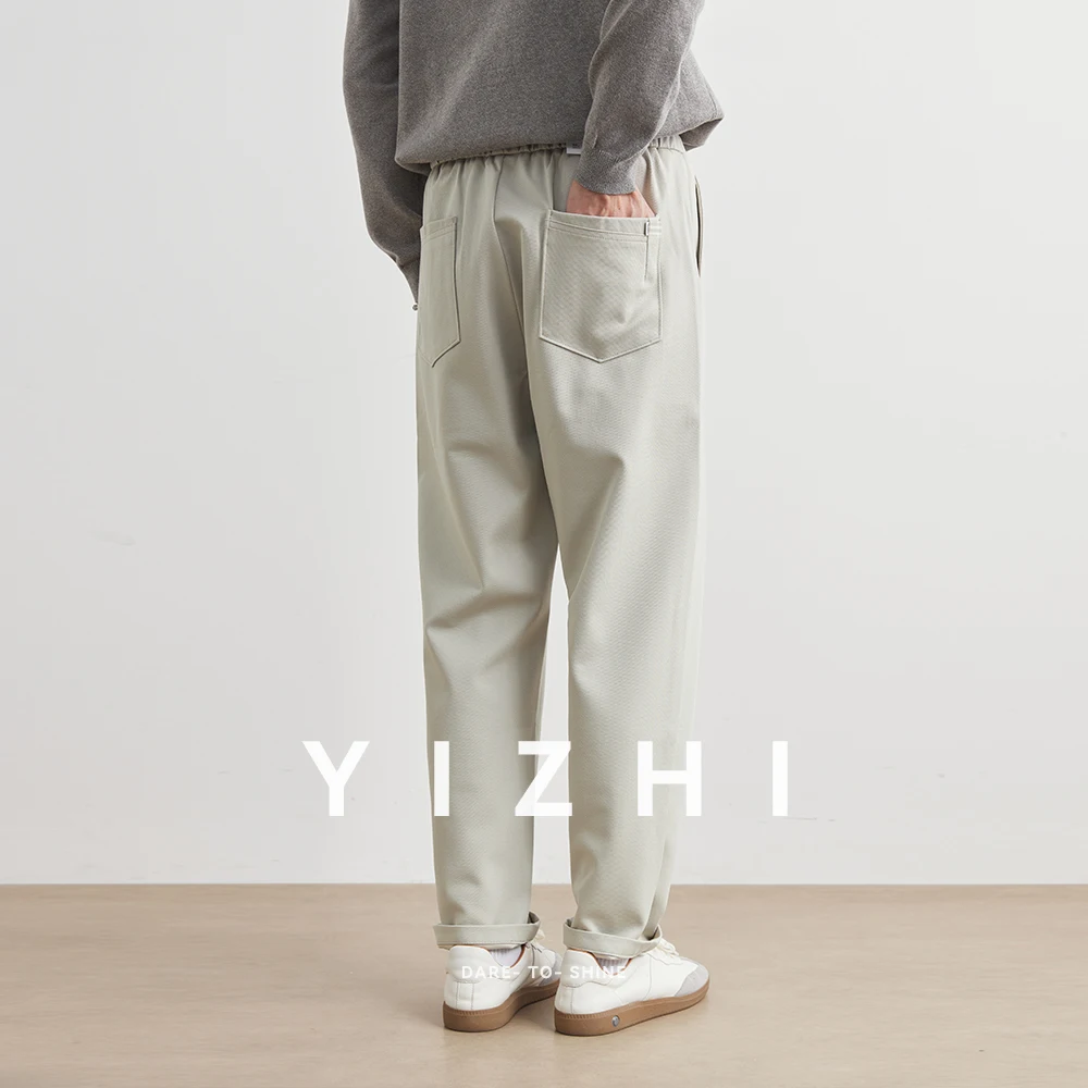 2025 Autumn Loose Comfortable Men's Casual Trousers Elastic Waist String Design Fashionable Long Pants Straight Leg Men Clothing