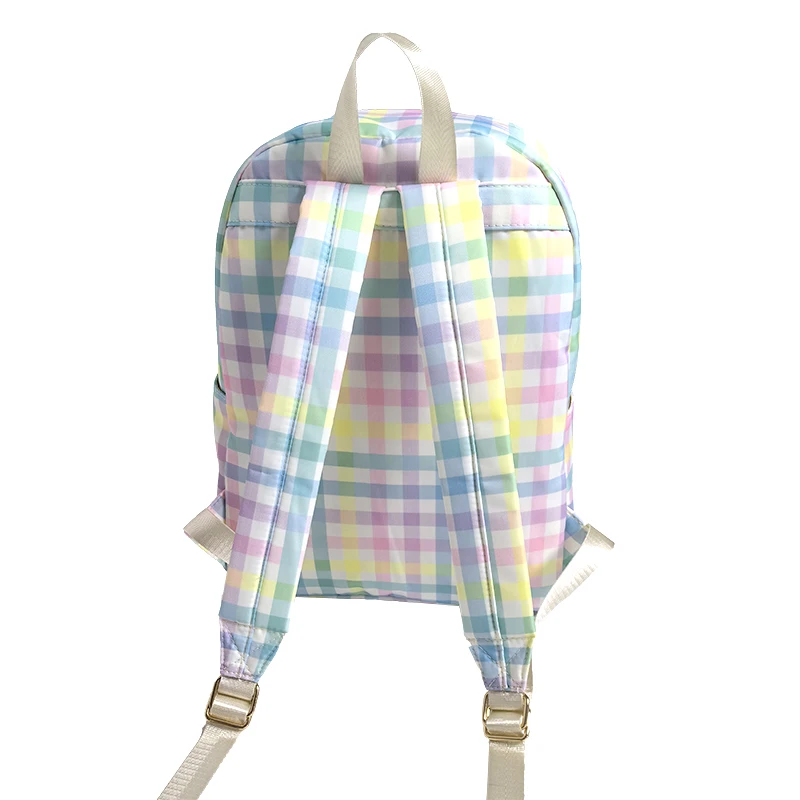 Nylon Rainbow Gingham Backpacks Plaid School Backpack Teens Girls Large Student Personalized Bookbag Waterproof Preppy Backpack