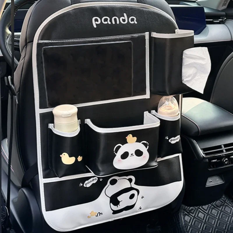 Aufbewahrungstasche für die Rückenlehne des Autos. Multifunktionale Auto-Aufbewahrungstasche. Niedliche Panda-Taschentuchbox, Anti-Kick-Aufbewahrungstasche