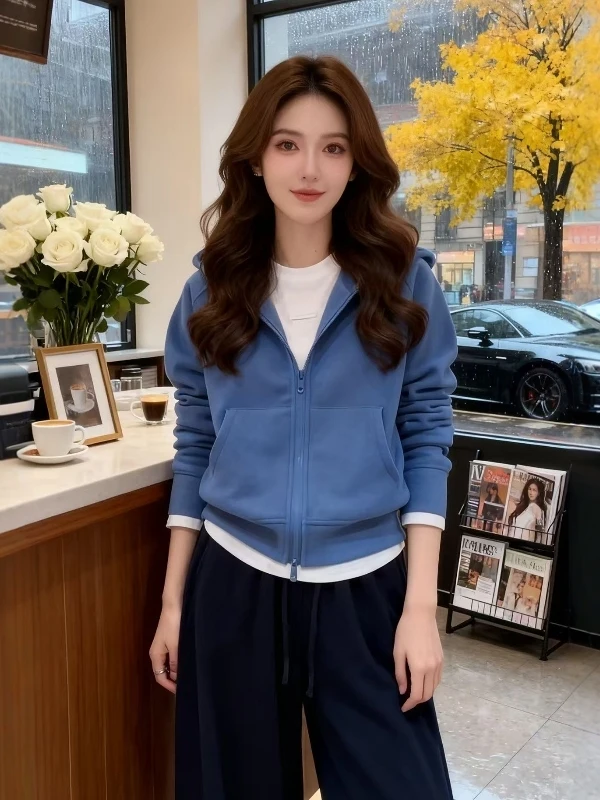 

Женская толстовка-кардиган больших размеров, весна 2026, свободный крой, универсальная, с длинными рукавами, на молнии, повседневная, удобная, верхняя одежда