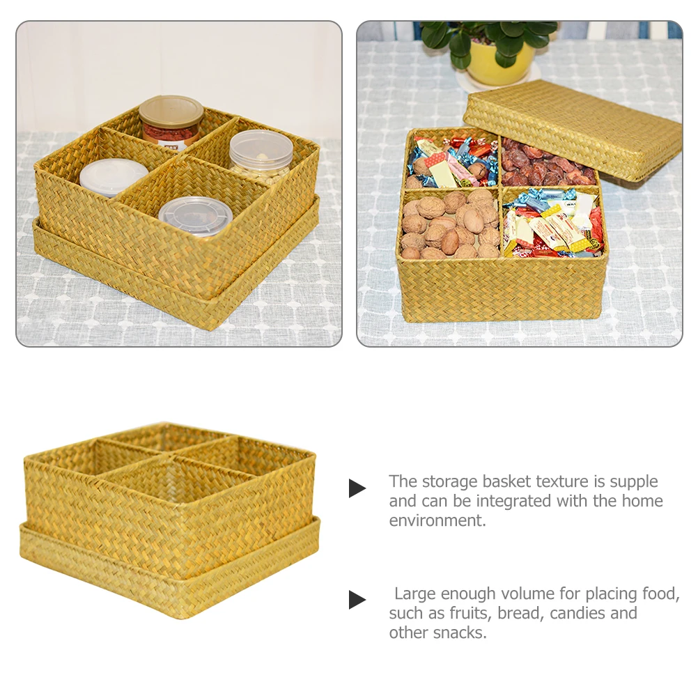 

Straw Storage Box Woven Baskets Handmade Large Volume Smooth Multifunctional Home Hotel Decorative Storage Desktop Organizer Toy