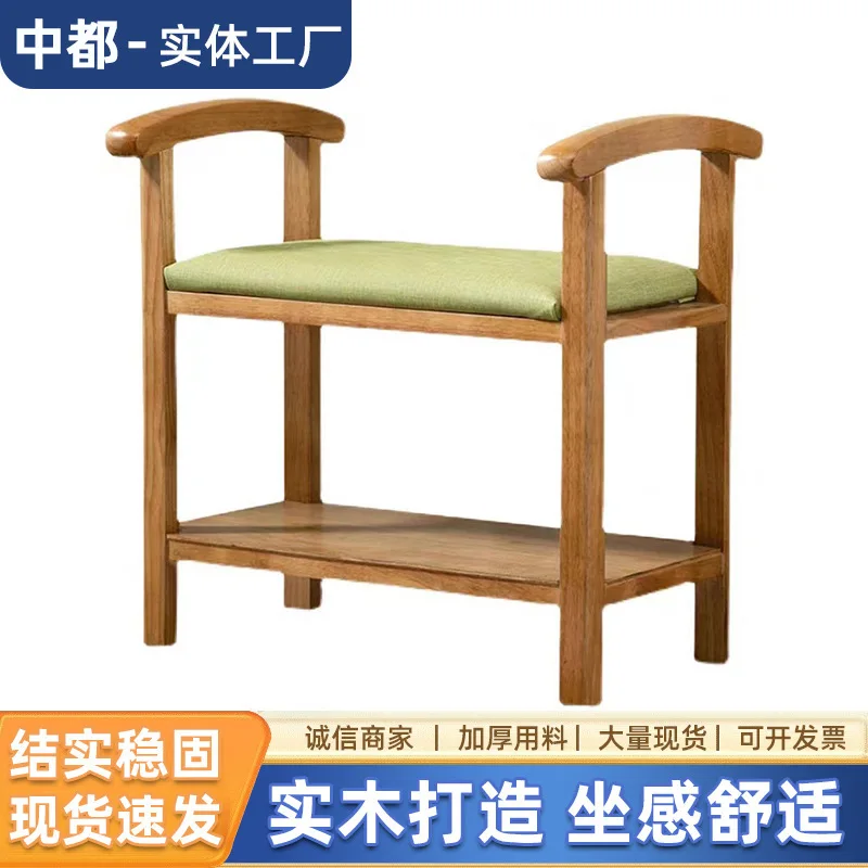 Age-Friendly Shoe-Changing Bench Solid Wood Elderly Sitting Stool with Green Cushion 40x30x60cm Modern Design for Home Bedroom E