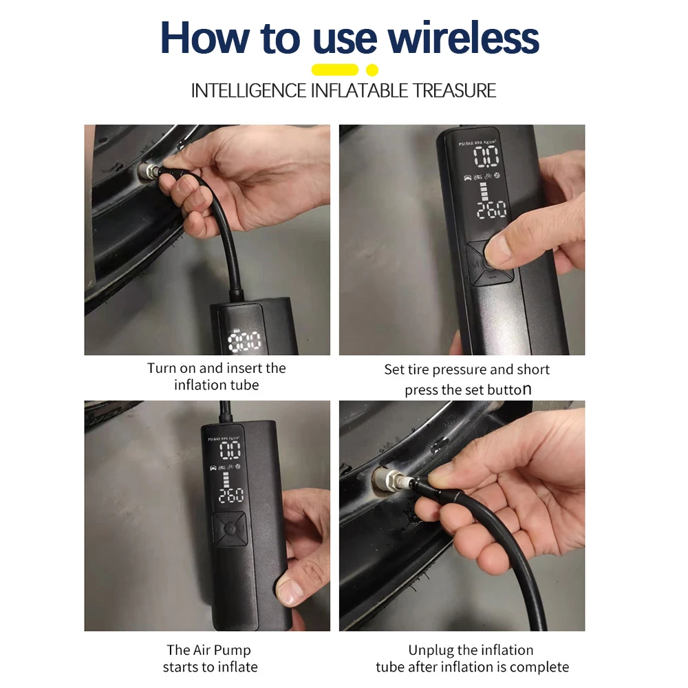 Bandenspanning Test 4000mAh Auto Luchtcompressor Band Luchtpomp 150PSI Draagbare Inflator Digitale Met LED Zaklamp