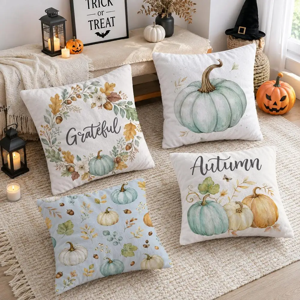 Fall Thanksgiving Cushion Cover Soft Short Plush Double-Sided Printing Home Decor Machine Washable Pillow Case Gift