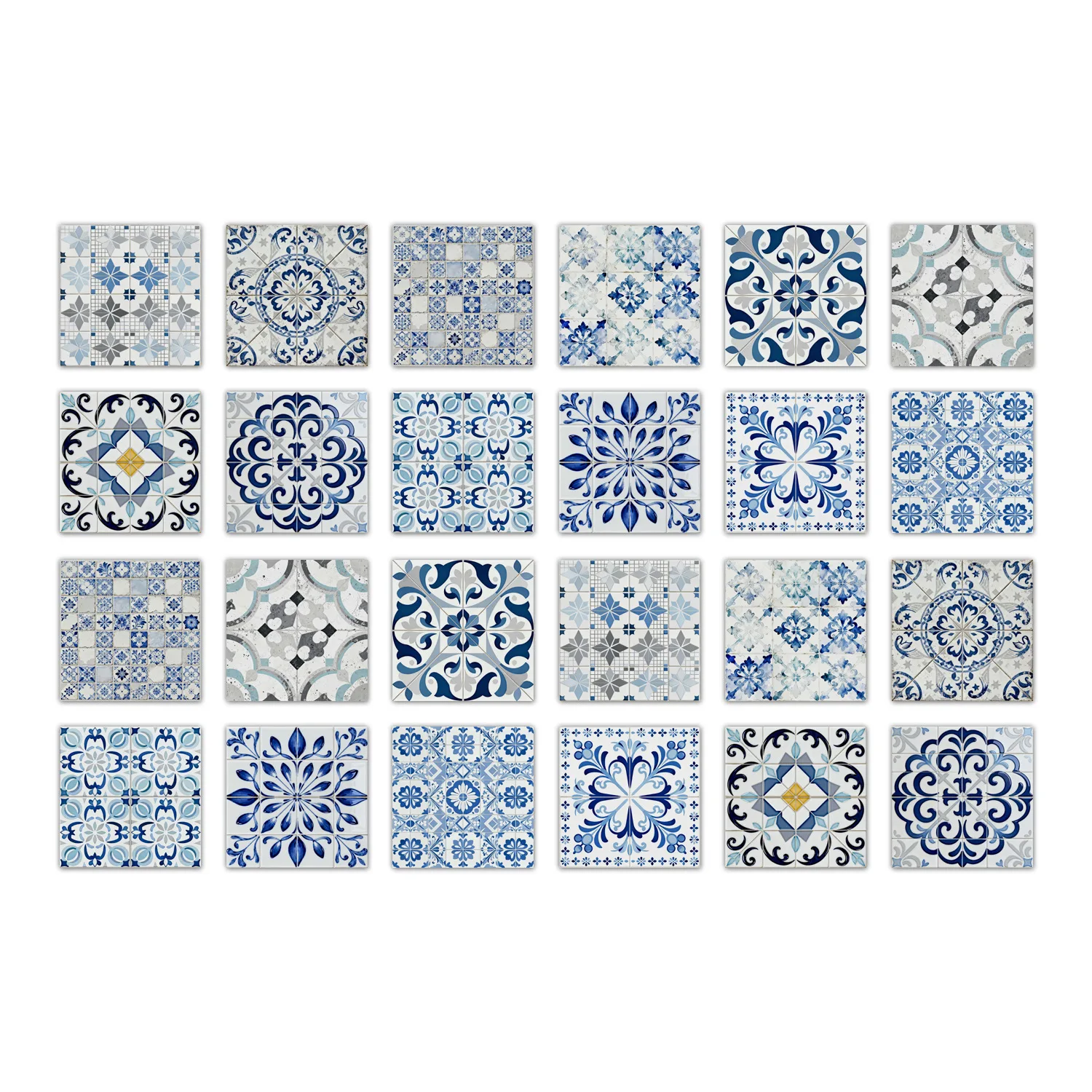 20cm 24pcs European PVC Tile Stickers Peel & Stick Waterproof for Cabinet Front Bathroom Wall No Residue Tenant