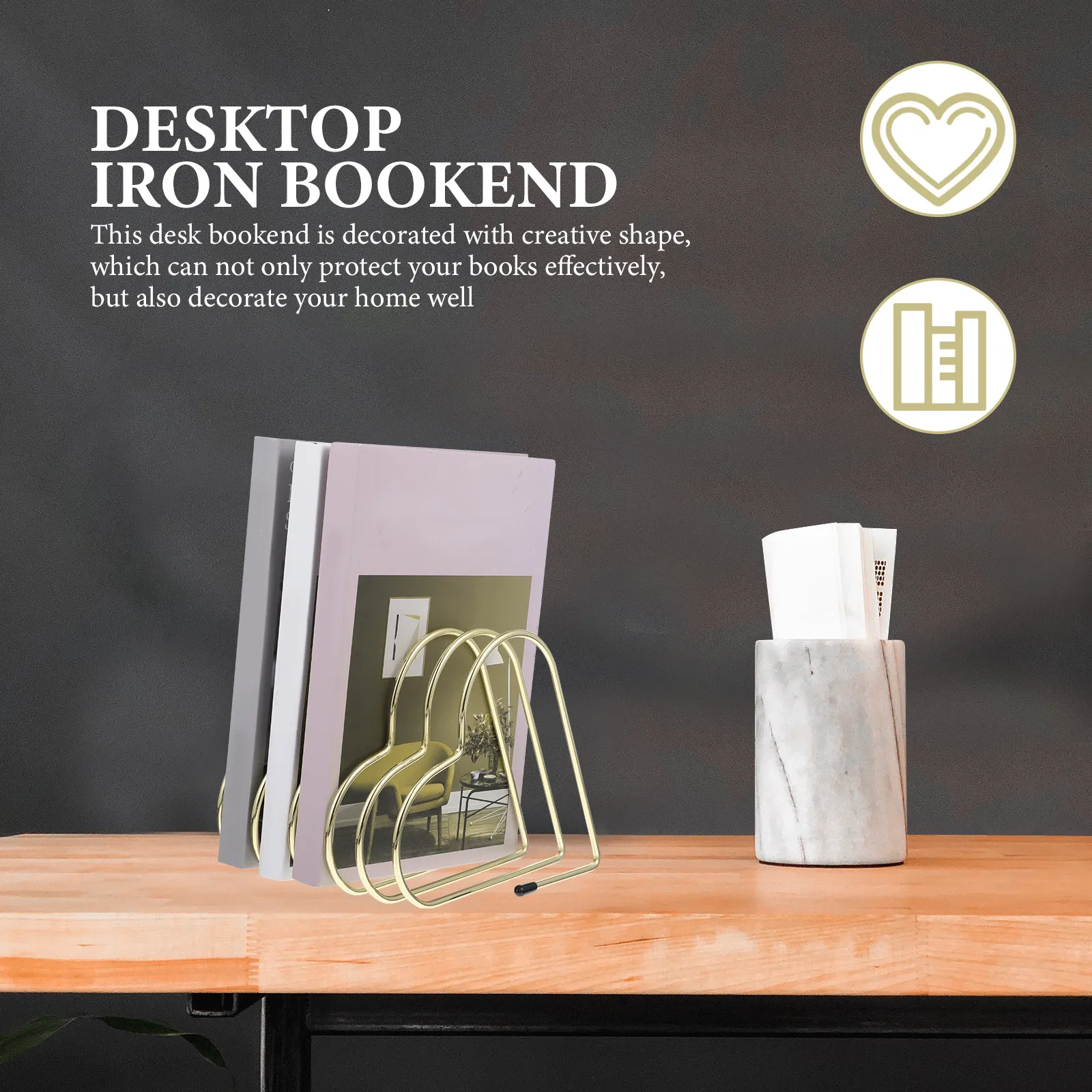 Heart-Shaped Desktop Bookend Iron Book Holder Wear-Resistant Creative Book Organizer for Home Office Study Room
