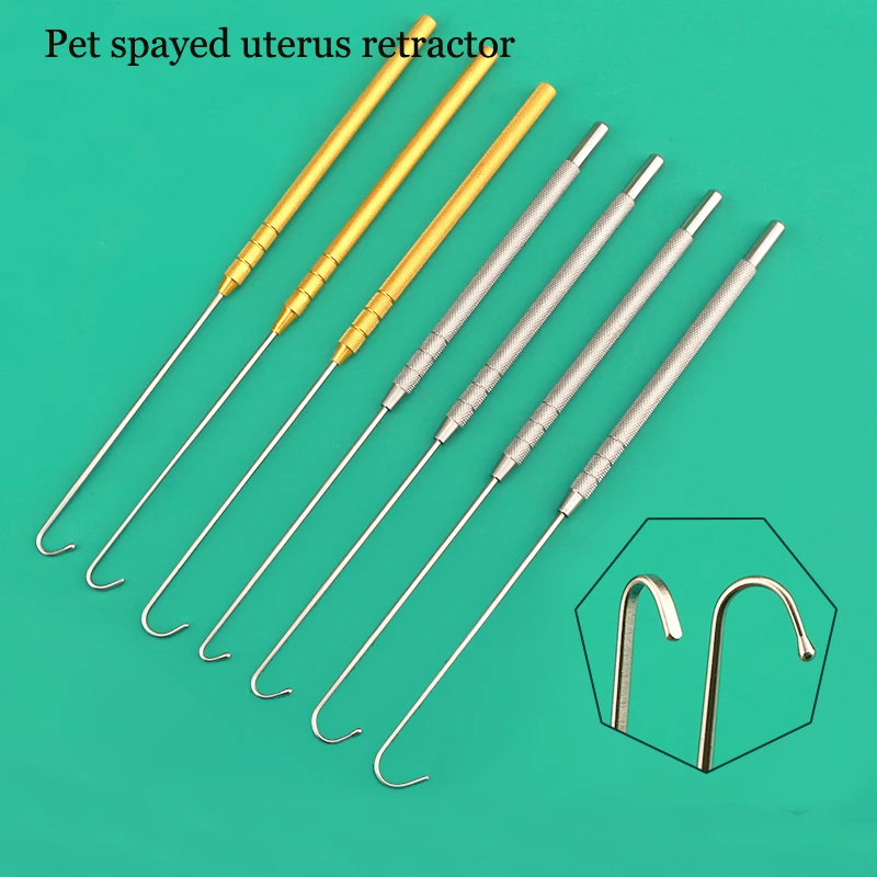 Gold handle pet neutering tool Uterus ovary retractor Pet instrument dog cat retractor. Uterine retractor