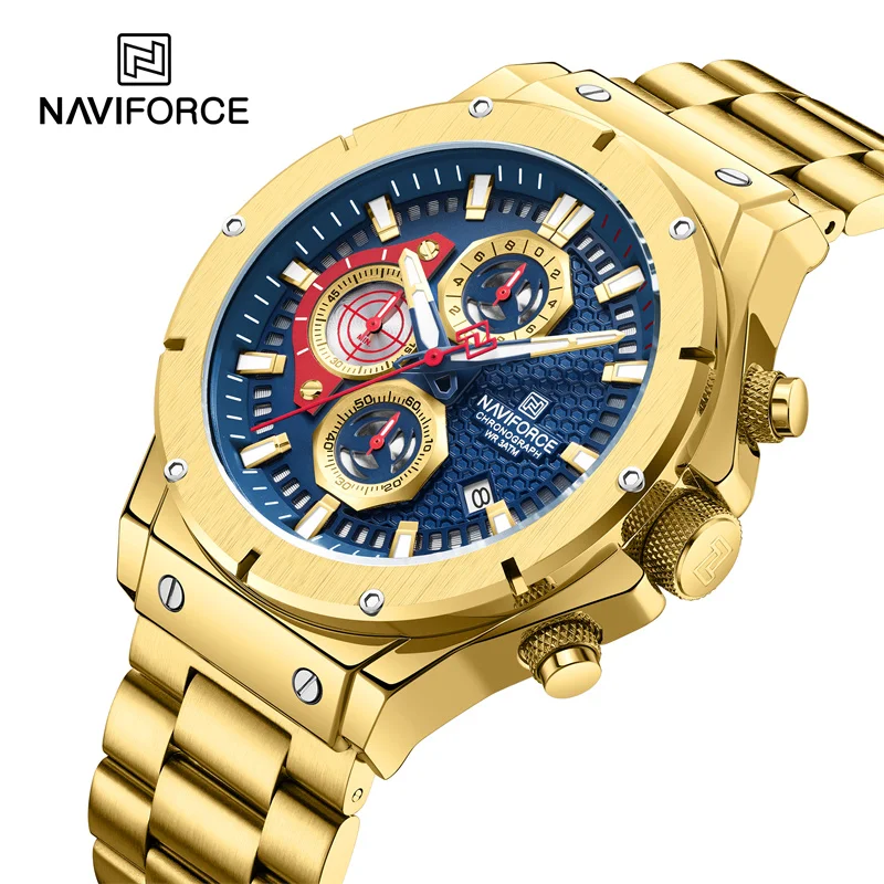 

NAVIFORCE Brand Men's Watch Stainless Steel Waterproof Quartz Wristwatches Chronograph Leisure Business Clock Relogio Masculino