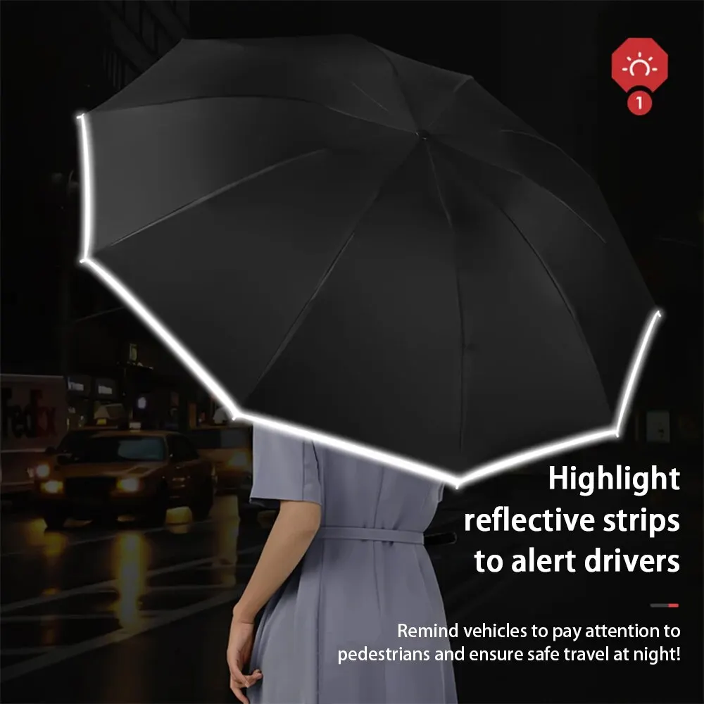 Reflective Umbrellas Reverse Three Fold 20 Bone Black Glue Automatic Sunshade Sunscreen Rain Umbrella Strong Wind Resistance