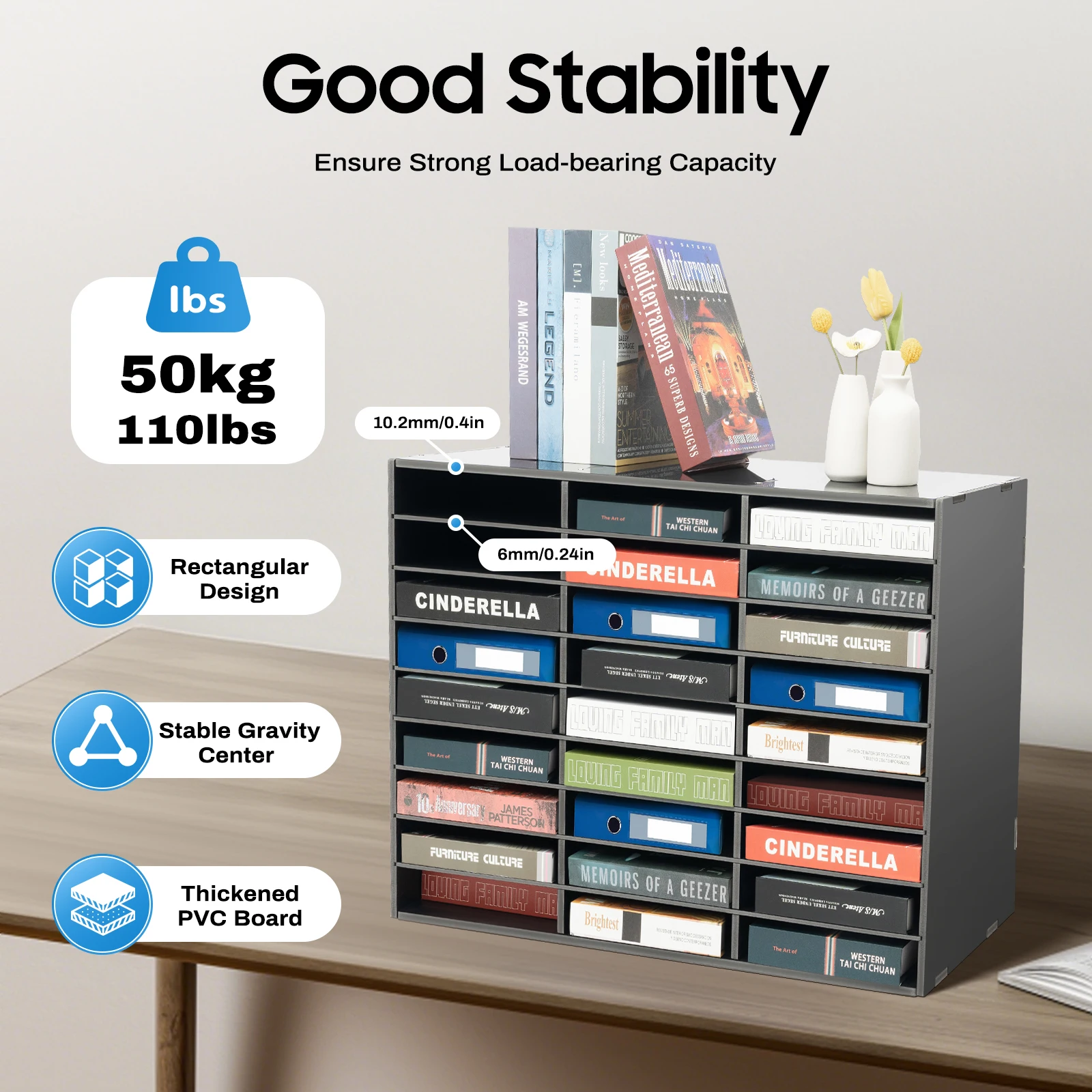 

Современный черный органайзер для литературы из ПВХ, 27 слотов, прямоугольный офисный органайзер для файлов, настольный органайзер для хранения документов