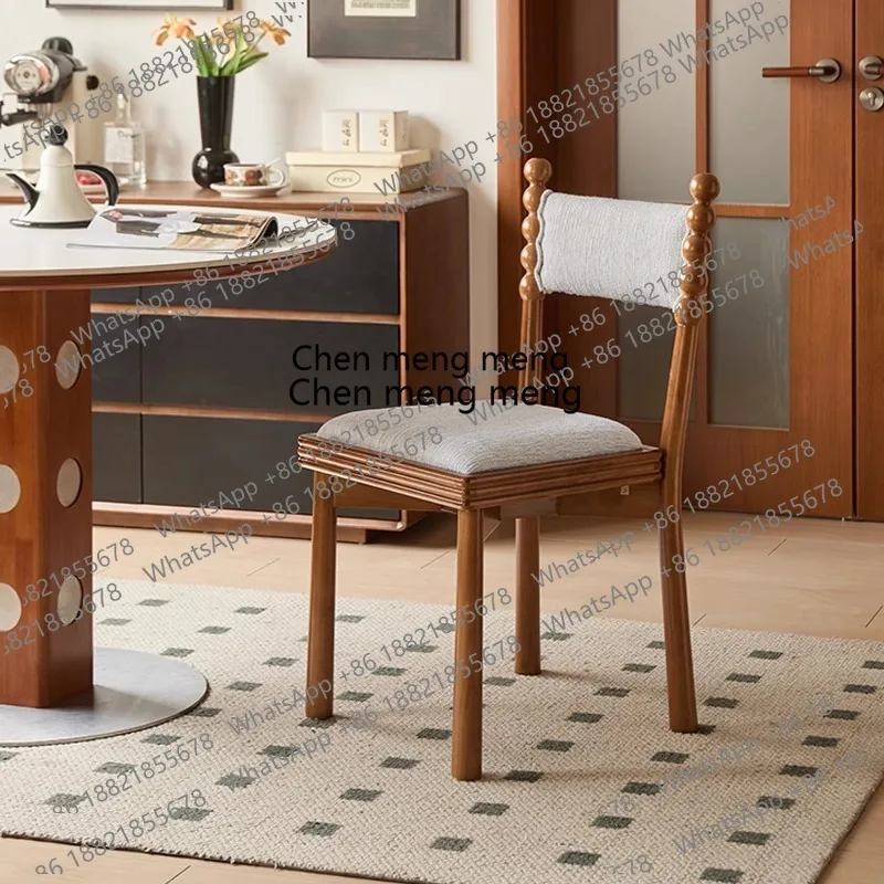 French medieval style solid wood dining chair home retro fabric upholstered back chair   H
