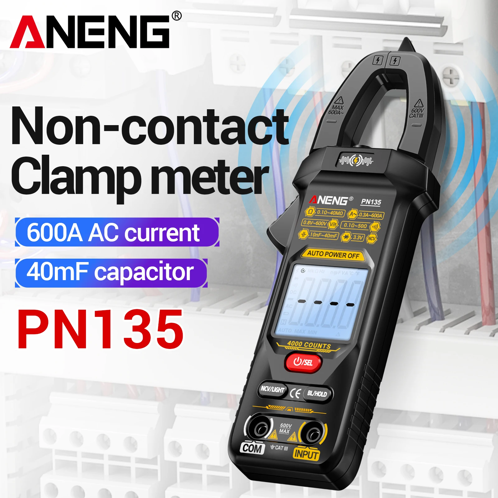 Pinza Amperimétrica Digital de Alta Precisión ANENG PN135, Resistencia de 40M Ω, Capacitor de 40mF, Zumbador de Encendido/Apagado, Herramienta Universal para Uso Doméstico e Industrial