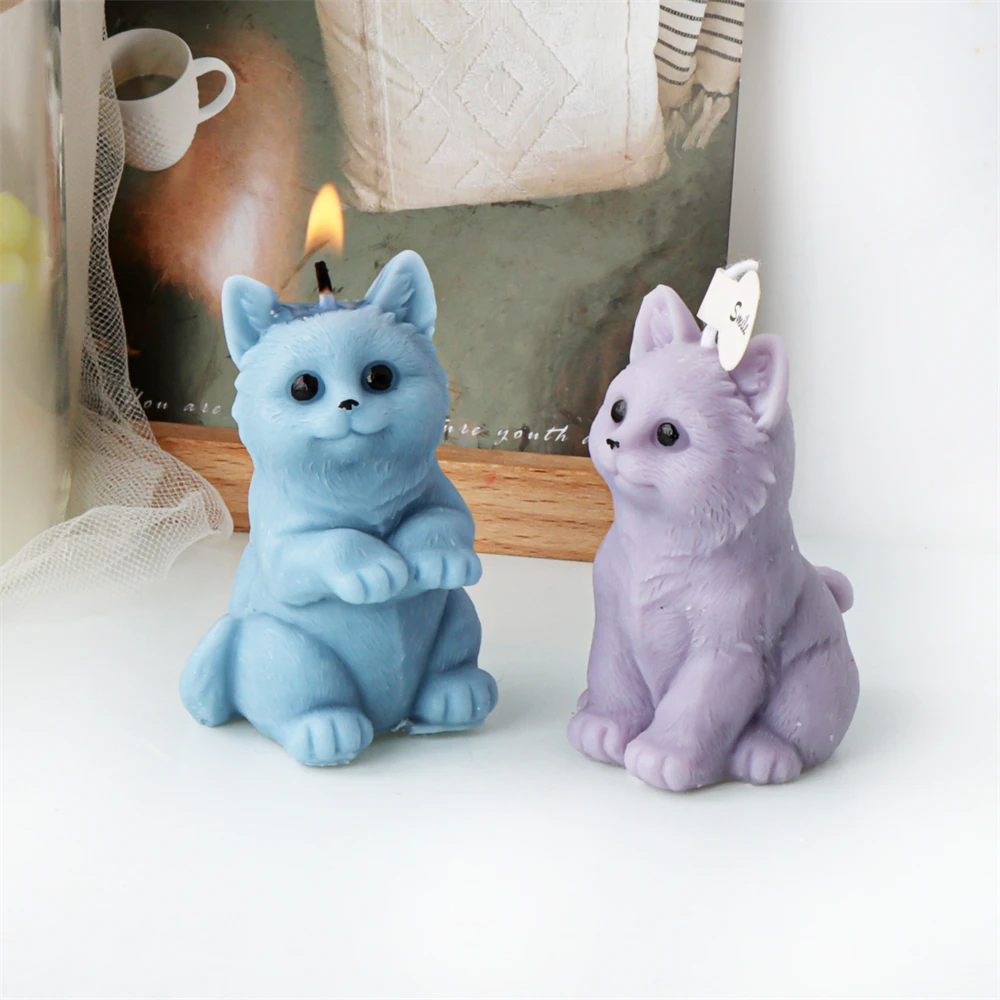 3D Cute Sitting Cat Candle Mold Smile Kitty Handmade Scented Plaster Resin Soap Silicone Mold DIY Animals Mold Home Decor Tool