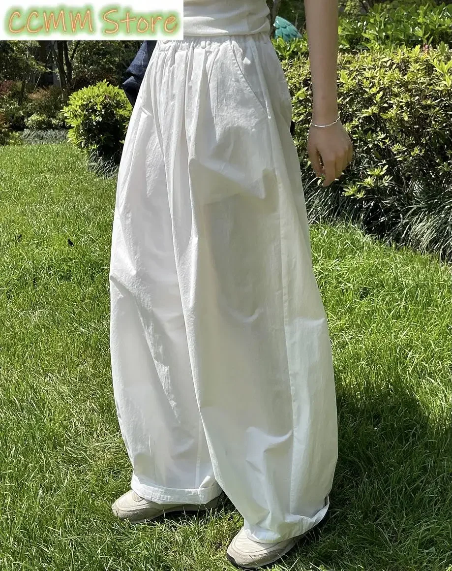 

HanOrange, летние модные простые широкие брюки с высокой талией, женские свободные тонкие повседневные брюки с силуэтом, женские винтажные