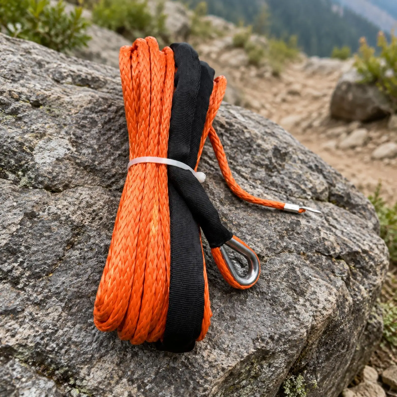 6mm 15m Synthetic Winch Rope UHMWPE Braided with Metal Hardware for ATV UTV Winch Use