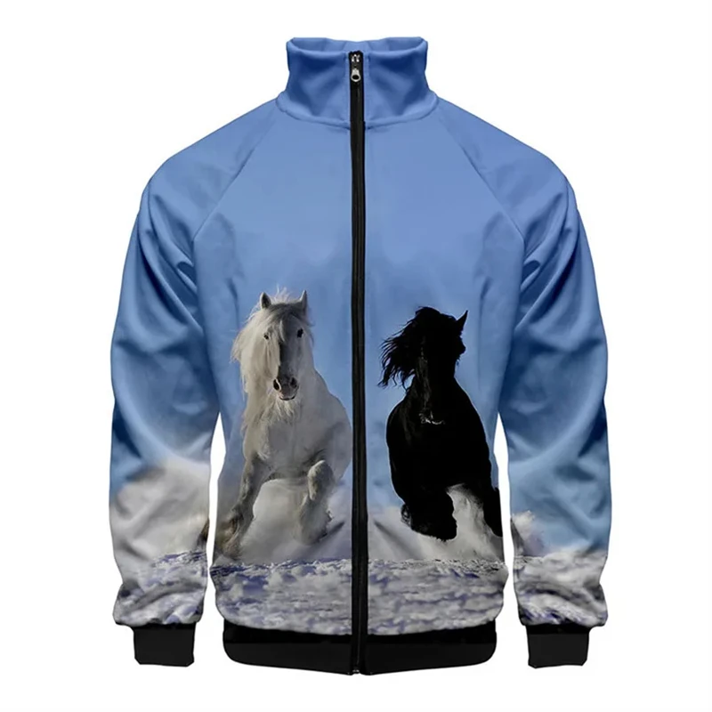 Horse Racing 3d 3D Printed Zipper Jacket Long Sleeve Jackets Stand Collar Fashion Clothes Men's Large Size Casual Coat Men Hoody