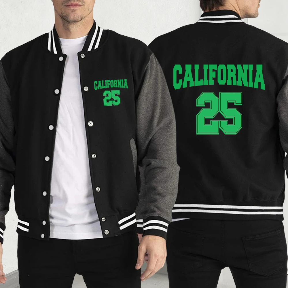 

На 25-летию в Калифорнии с принтом, мужская модная флисовая верхняя осенняя свободная бейсбольная куртка, повседневная спортивная одежда в стиле ретро для мужчин