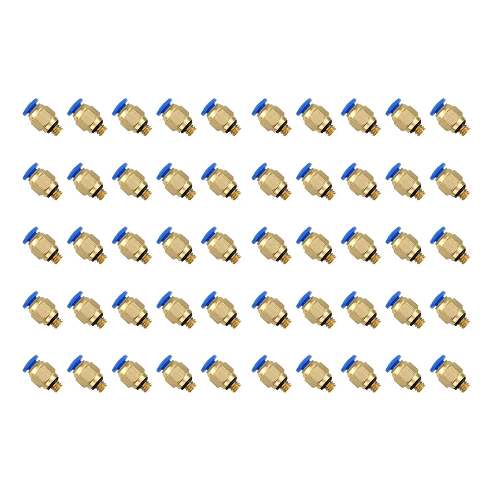 50pcs PC4-M6 Pneumatic Quick Connectors For 3D Printers, Brass Push-in Fittings For 1.75mm PTFE Tube And FDM= Extruder Systems