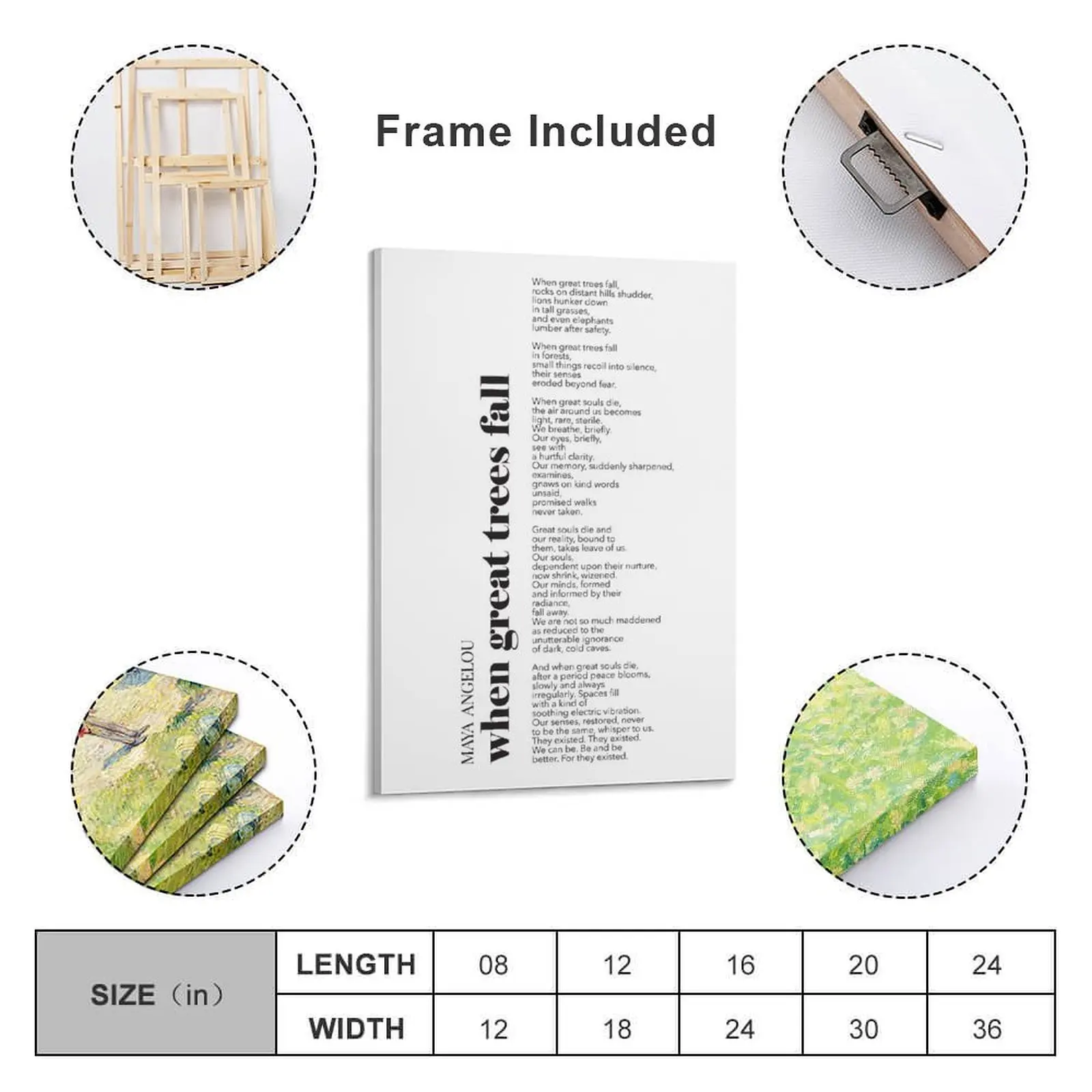 When Great Trees Fall v2 Maya Angelou Illustrated Poem Funeral Grief Mourning Sympathy Bereavement Physical Prin Canvas Painting