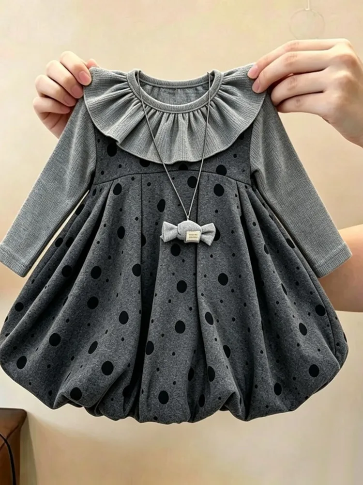 Girls' Autumn Outfit Skirt Polka Dot Long Sleeve Candy Collar Three Piece Set Children's Fashionable Online Exclusive