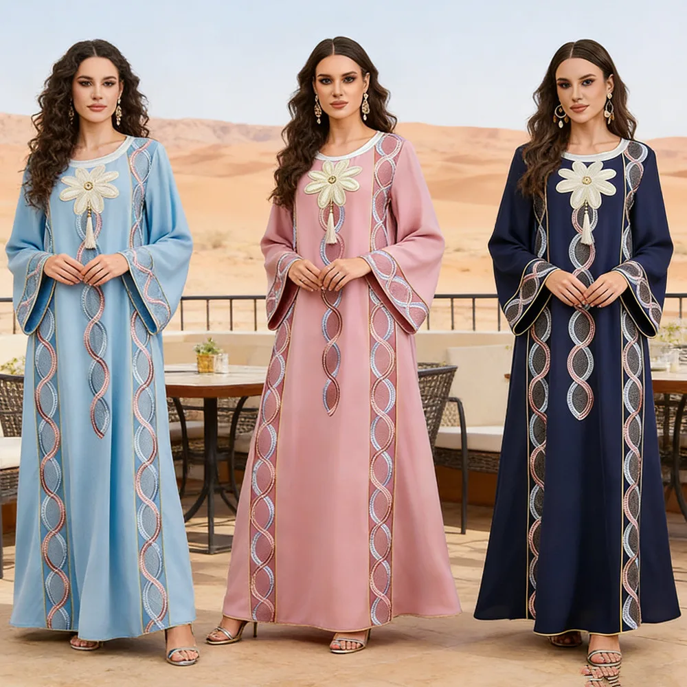 

Eid Embroidery Abaya Dubai Kaftan Women Muslim Party Dress Djellaba Turkey Kaftan Caftan Marocain Femme Robe Islam Jalabiya Gown