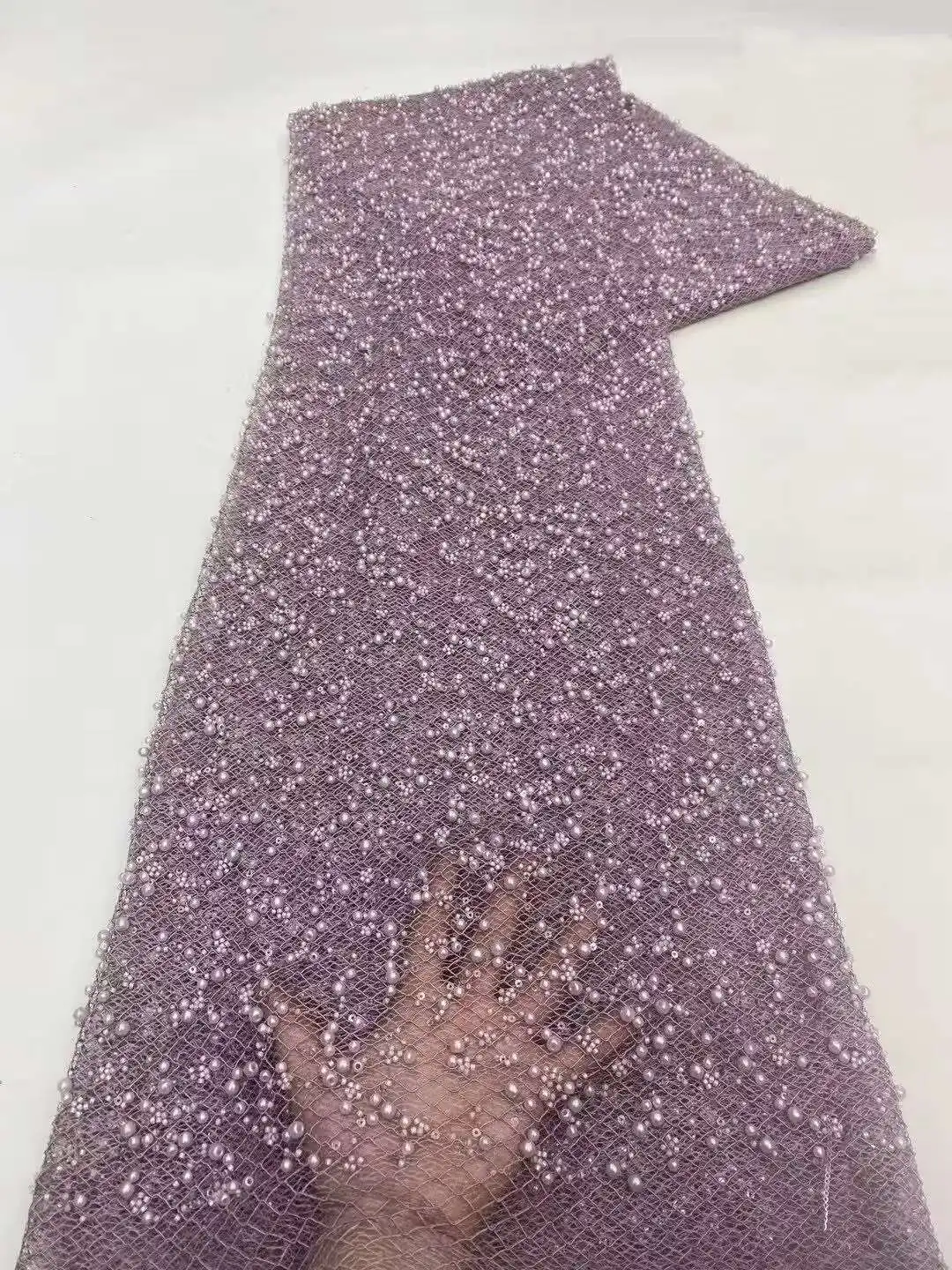 

High Quality African French Beaded Lace Fabric 2025 Sewing Sequins Embroidery Nigeria Lace Fabric for Party Dresses