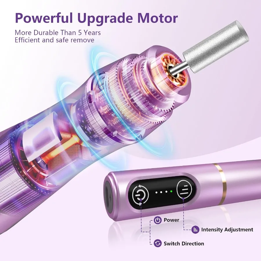 Kit de lixa elétrica para unhas, sem fio, recarregável, profissional, efile, portátil, gel acrílico, removedor de esmalte ma