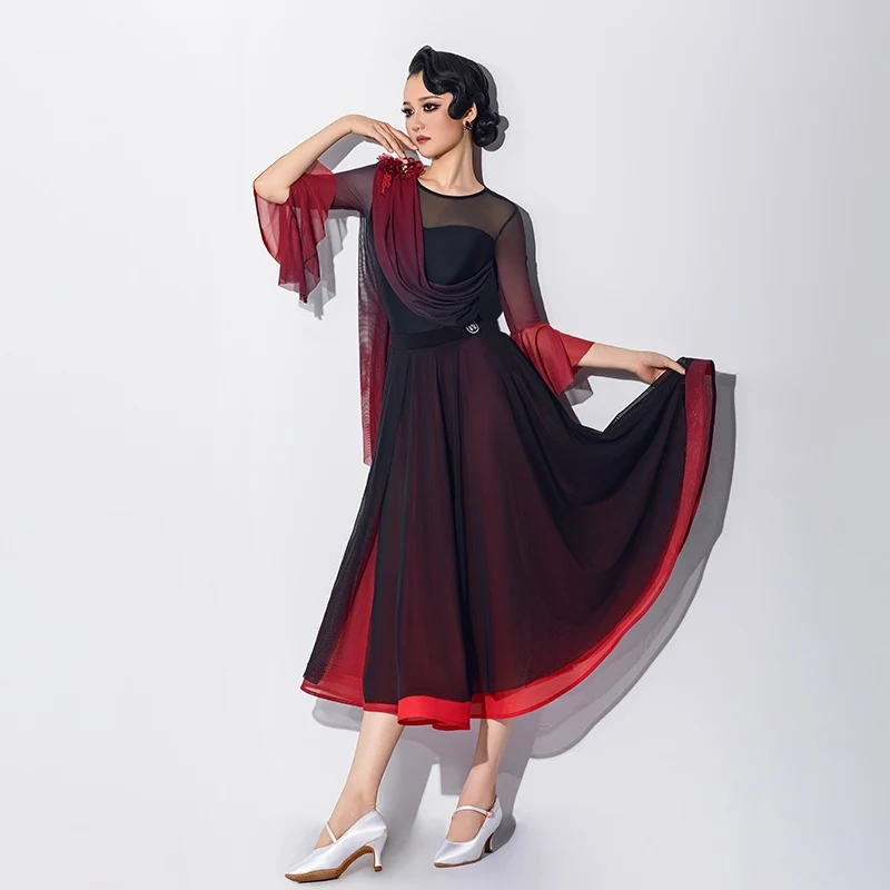 Stroje do tańca nowoczesnego 2025 Walc Kostiumy Gradientowy Garnitur Siateczkowy Top Spódnica Spodnie Sukienka Balowa Strój Treningowy DN21297