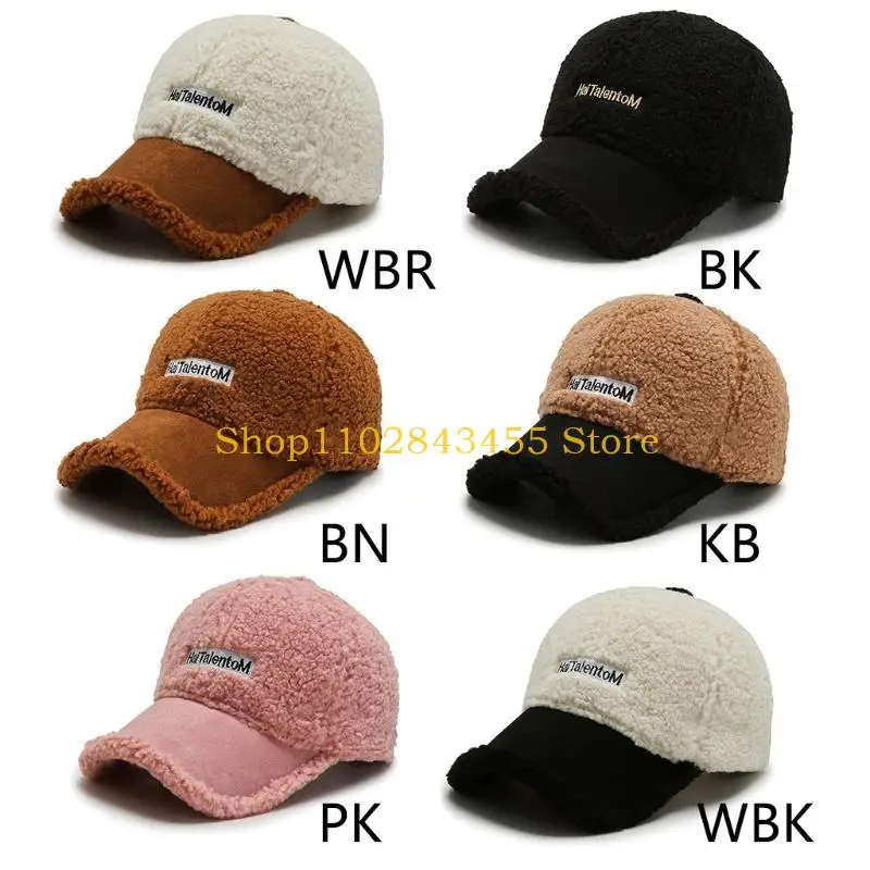 49MC رسالة خريف شتاء حمل الصوف أفخم قبعة في الهواء الطلق الاتجاه قبعة البيسبول للنساء ألوان صلبة عرضة شتاء دافئ دافئ قبعة رقيقة