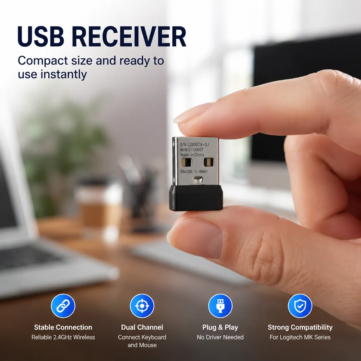 Mini USB Receiver For Logitech MK220 MK235 MK240 MK250 Nano Wireless Mouse Keyboard Combo Accessories Replace Black USB Receiver