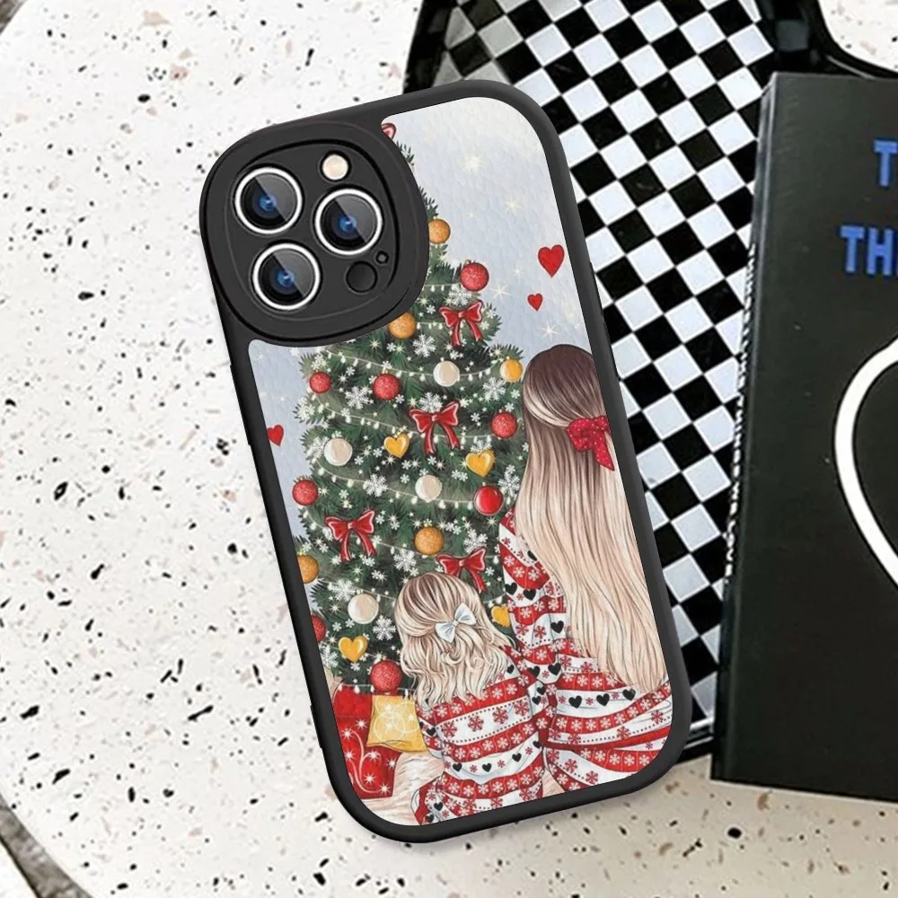 Beautiful Girl Merry Christmas Phone Case Hard Leather For IPhone 16 15 14 13 12 Mini 11 14 Pro Max Xs X Xr 7 8 Plus Fundas