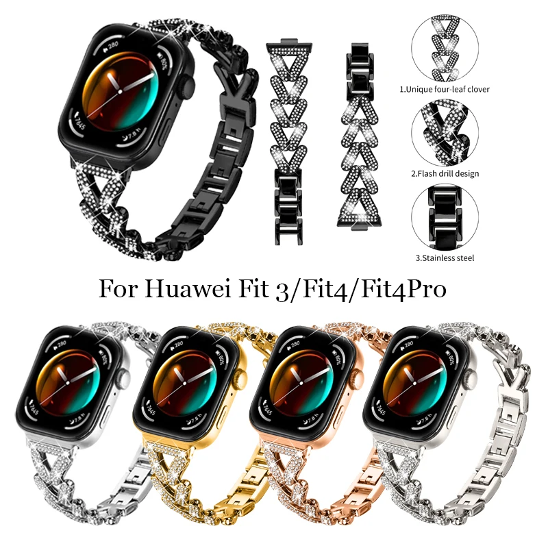 

Stainless Steel band for Huawei Watch Fit 3 Strap V-Shape Lady Diamond Metal Bracelet band for Huawei fit 4 4Pro Smart Watch