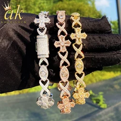 Aokaishen Iced Out Eye Cross Infinity Cuban Link Bracelet for Women Real Copper Cubic Zirconia Hip Hop Jewelry