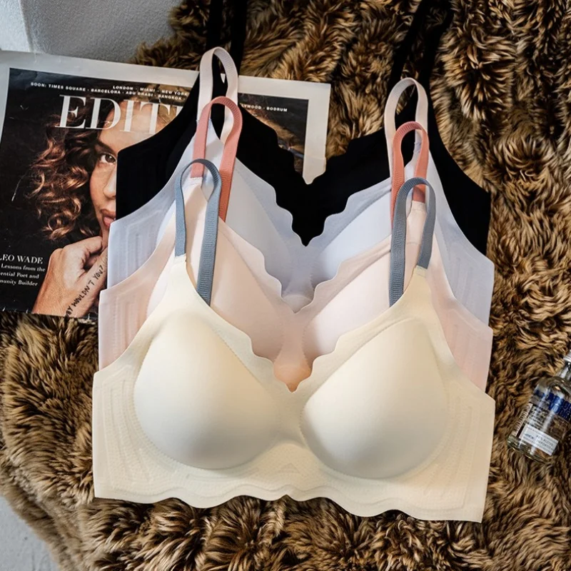 Women Wireless Scallop Edge Seamless Bra Adjustable Shoulder Strap Bralette Daily Underwear 2-Row Hook Back Intimates S-XXL