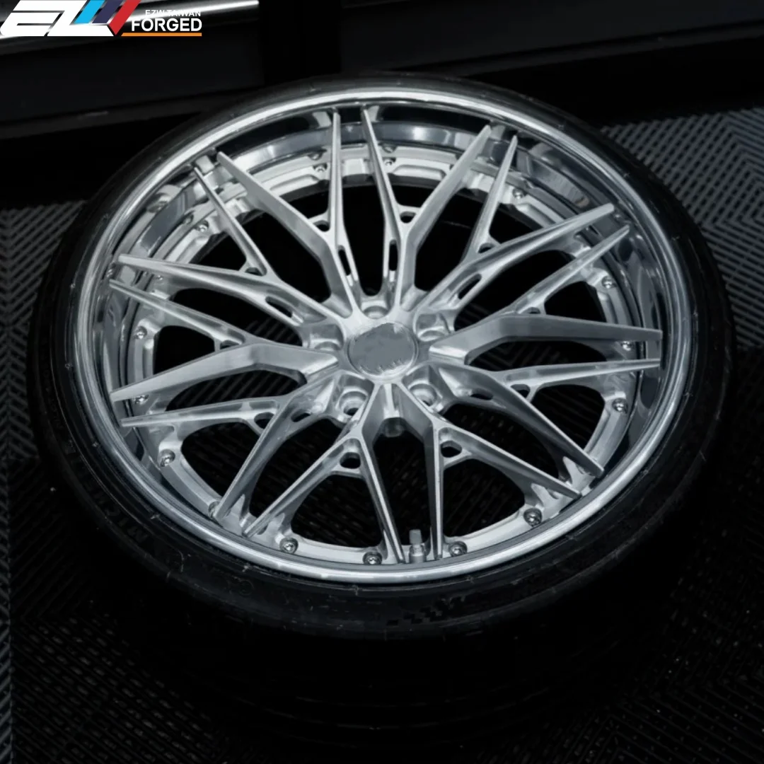 EZW Custom 2 Piece Design Forged Alloy Deep Concave Wheels Brushed Finish Customized Finish Passenger Car Wheels