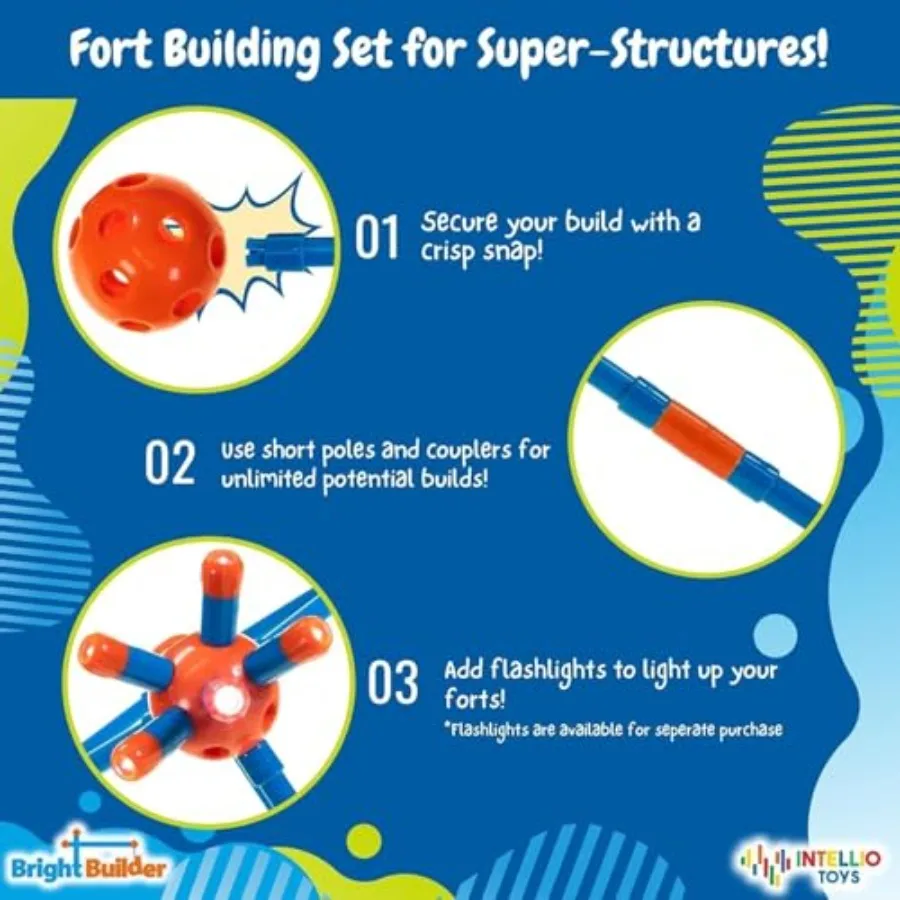Fort Building Kit for 4-8 - 100 Pieces - DIY STEM Fort Making Set for Indoor and Outdoor Play - Large Creative Construction Set