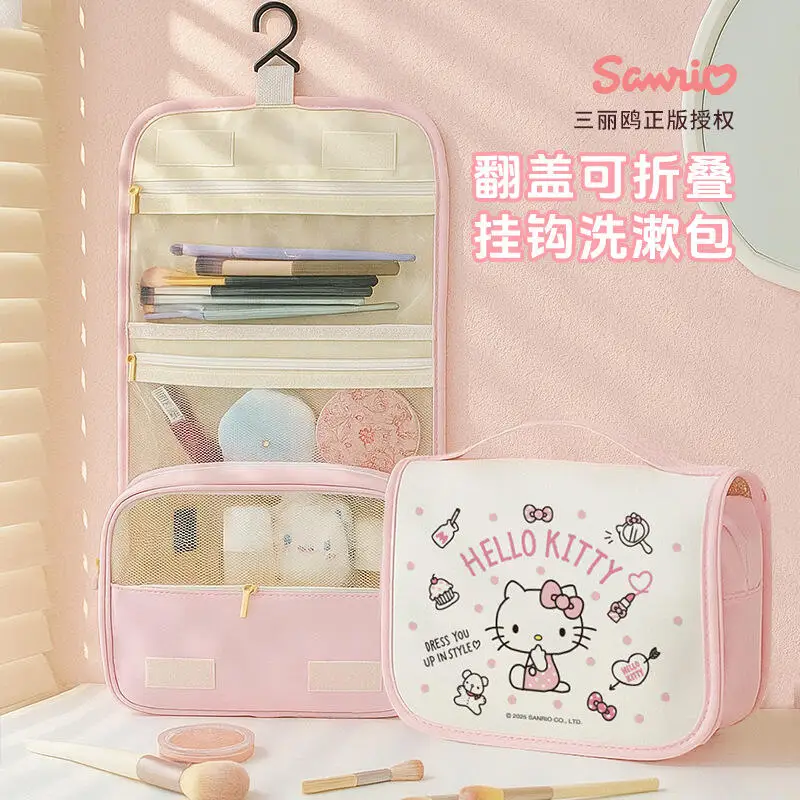 

Good-Looking Cute Cartoon Hello Kittys Kuromi Toiletry Bag Storage Bag Foldable Hook Handheld Portable Large Capacity Makeup Bag