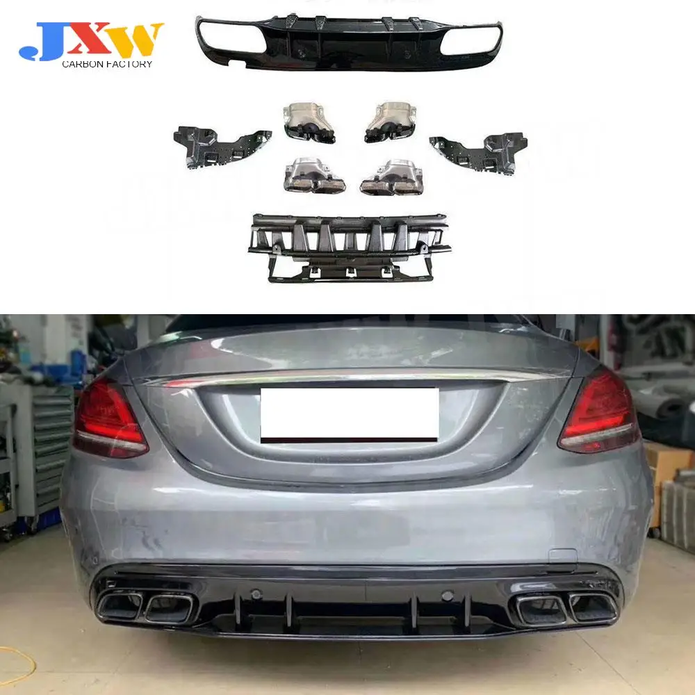 

for Mercedes-Benz C Class W205 C205 C43 C63 AMG 2015-2020 Rear Bumper Diffuser Lip with OO-OO Exhaust Tips Rear Bumper Guard