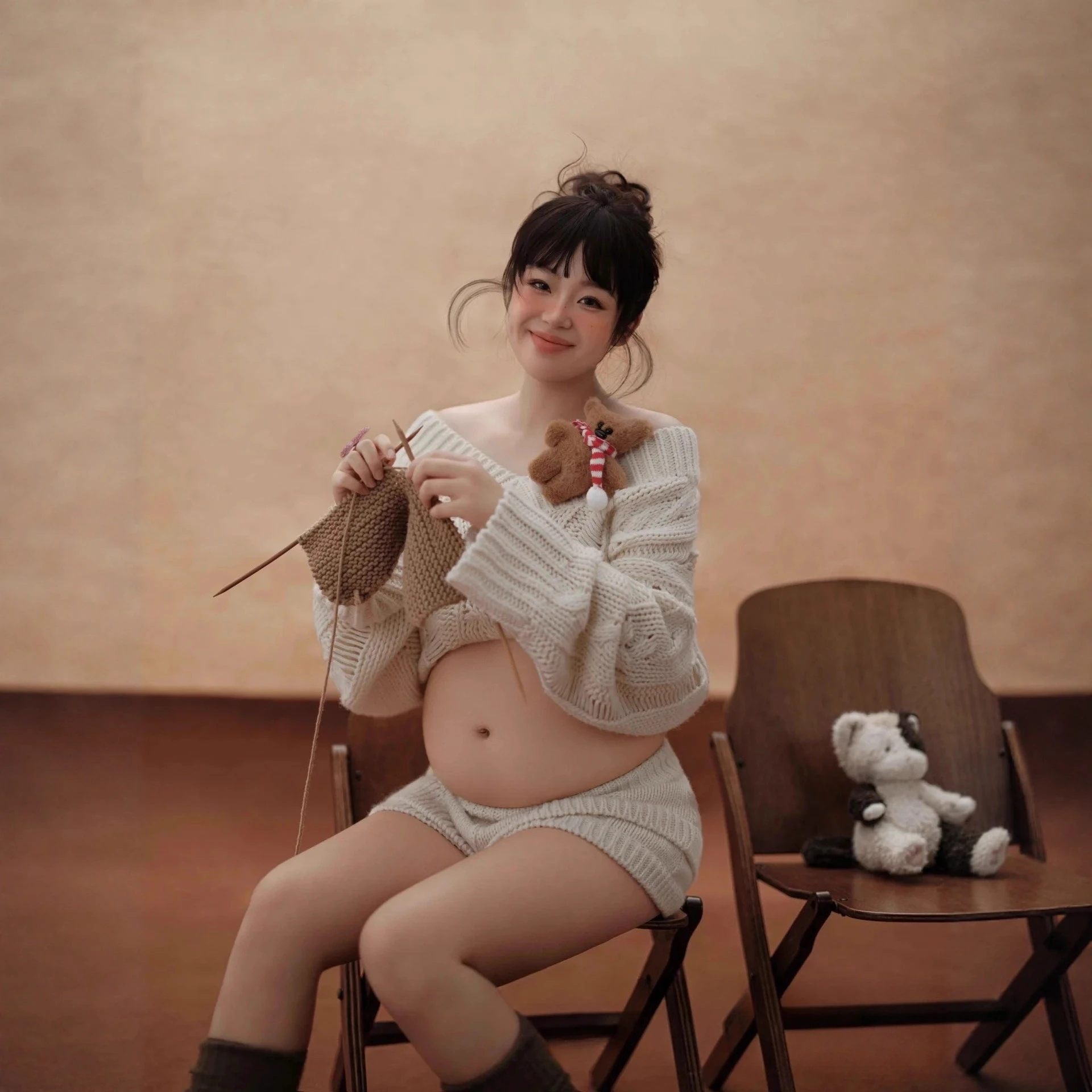 النساء التصوير الفوتوغرافي الأمومة مجموعة الحمل الأبيض محبوك سترة مع السراويل 2PCS عارضة استوديو اطلاق النار التقطت الصور الملابس #4