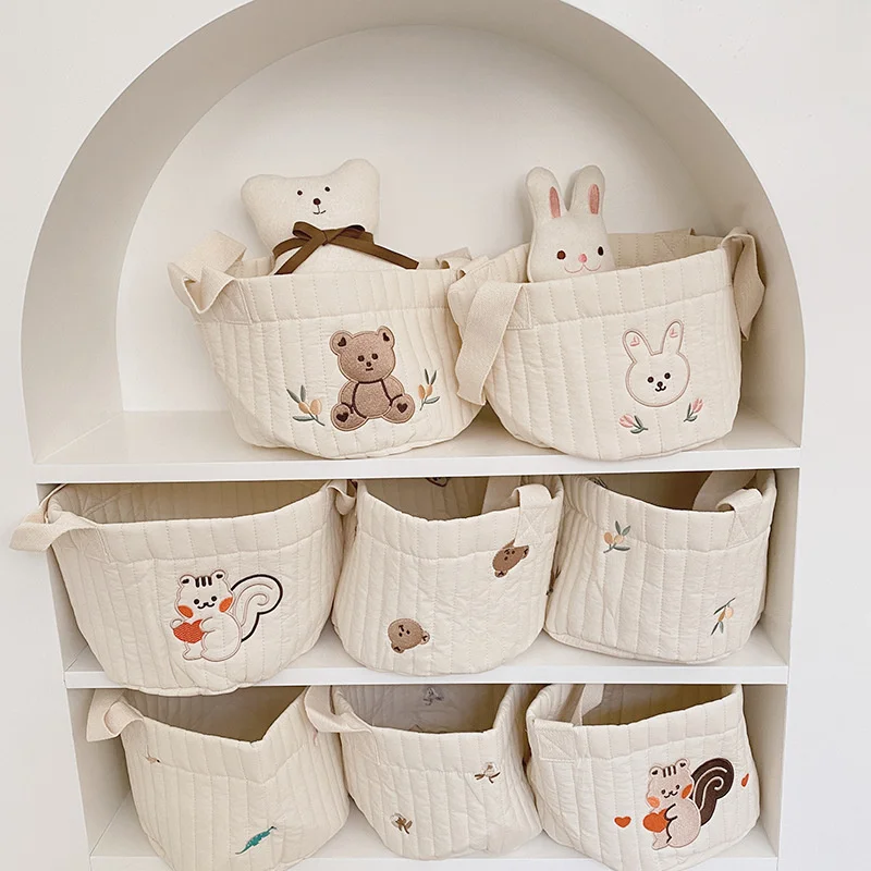 Cestas de armazenamento para roupas de bebê, Garrafas, Toalhas, Brinquedos Decorativos Organizer Bins Tote Bag, Bolsa com bordado para fraldas