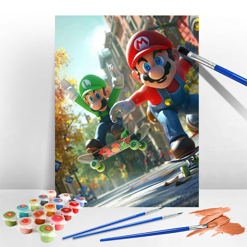 M-Mario pintura al óleo Digital 30x40cm DIY pintura llena por números sobre lienzo decoración del hogar dibujos animados Anime pintura Digital