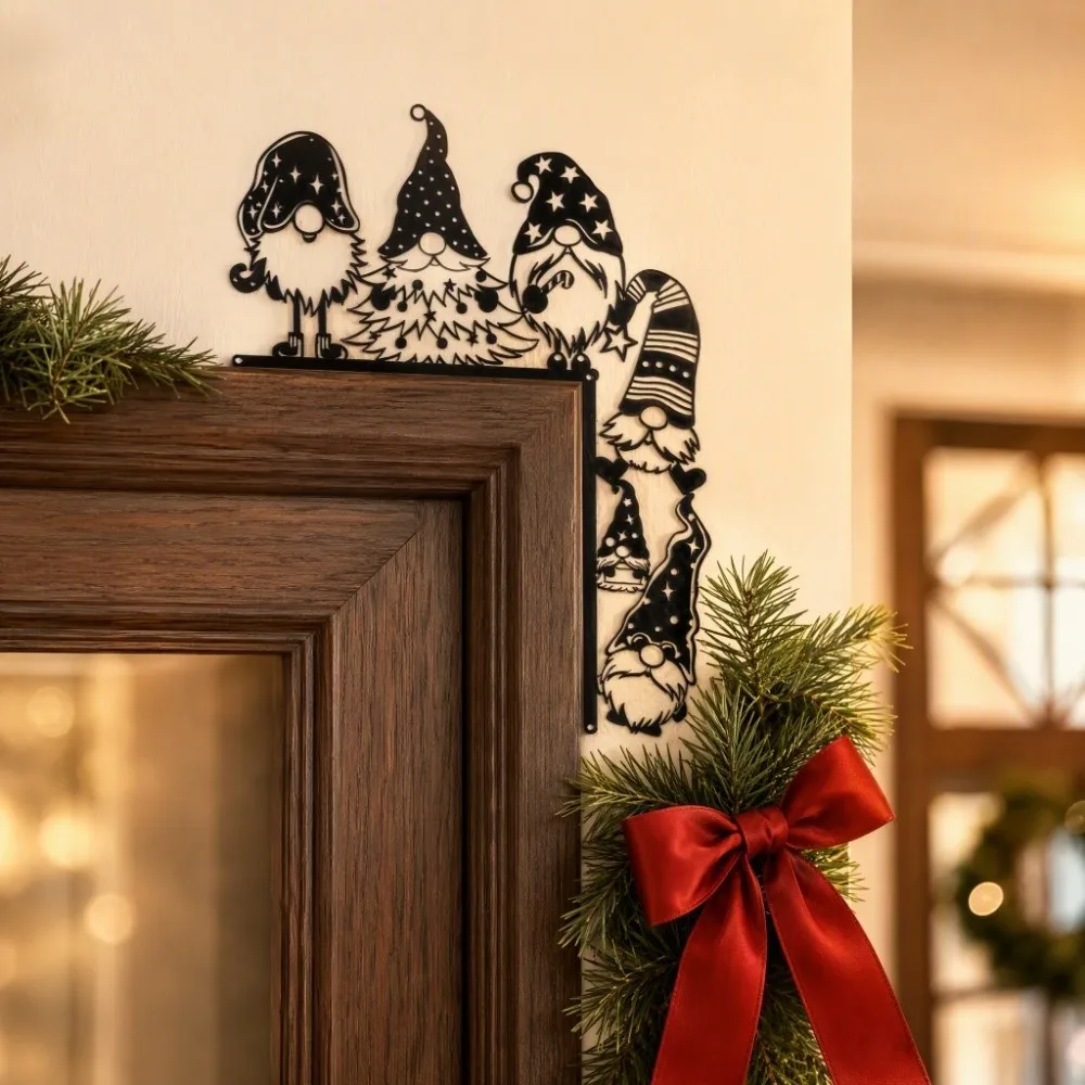 Hanging Decoration Metal Gnome Door Hanging Structure Featuring Cheerful Gnomes Christmas Gnomes Decorative Plaque