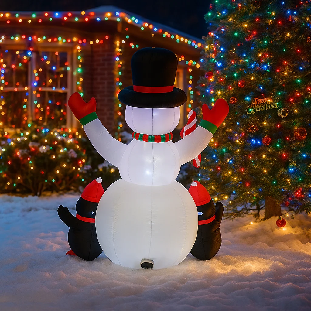 6フィートのクリスマスデコレーションおもちゃ、クリスマスデコレーション、膨らませる雪だるま、ペンギン、キャンディケインのおもちゃ、家の庭の飾り、LED装飾付き