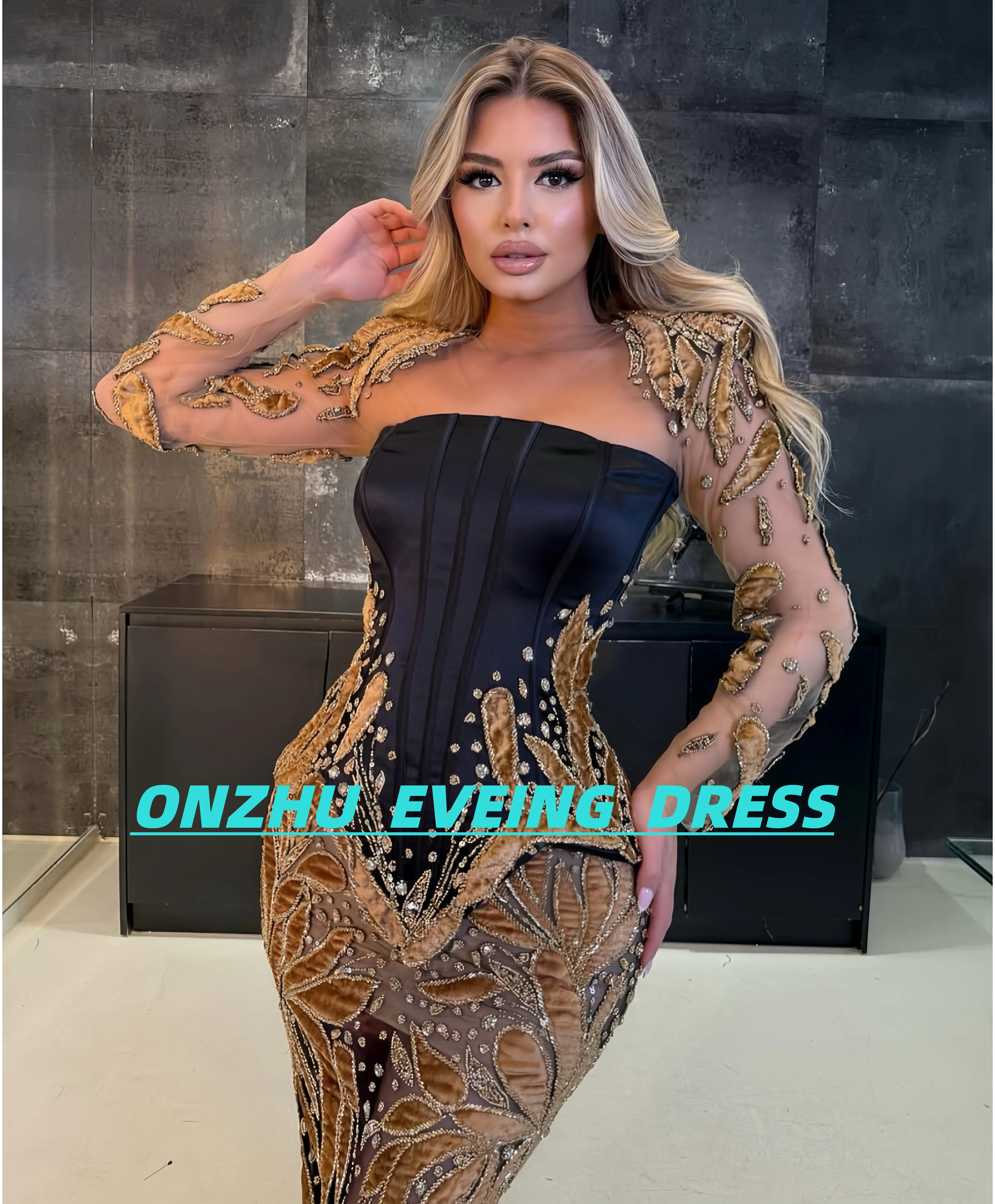 

Customized strapless long sleeves mermaid bead luxury evening dresses dresses for special occasions Dresses gala