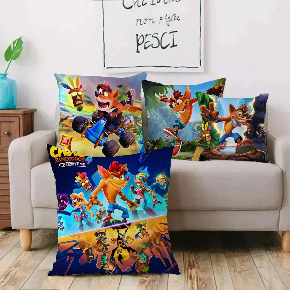 Fundas de almohada de dibujos animados Crashs Bandicoot sofá decorativo hogar impresión de doble cara funda de cojín bonita de felpa corta