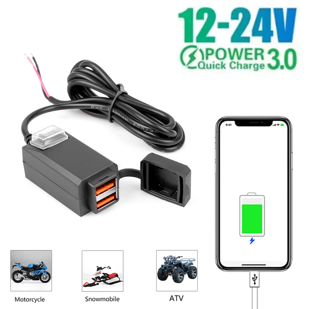 Motorcycle Charger Multifunction Waterproof Dual USB Adapter 12V Phone Dual Quick Charge 3.0 5V 3.1A With Switch Moto Accessory