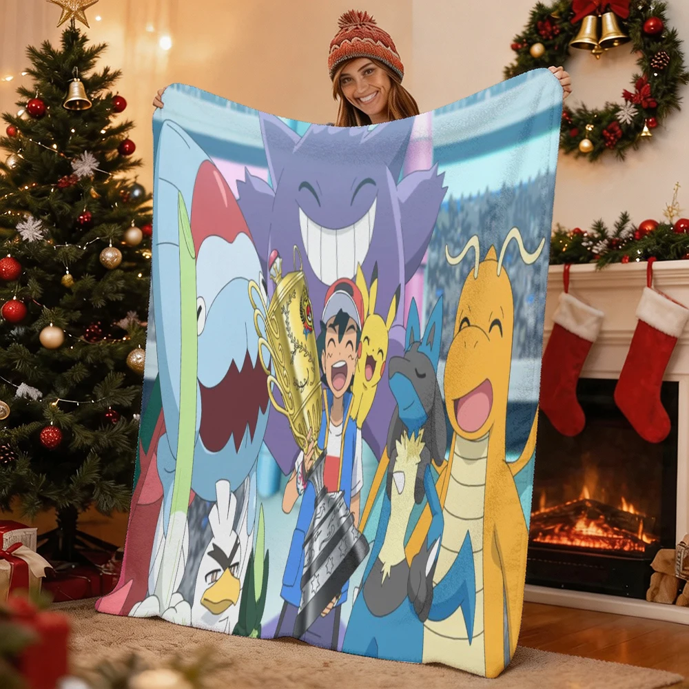 Pokemon Ash Pikachu Gengar Dragonite Flannel Throw Blanket Soft Warm Sofa Bed Anime Gift Blanket