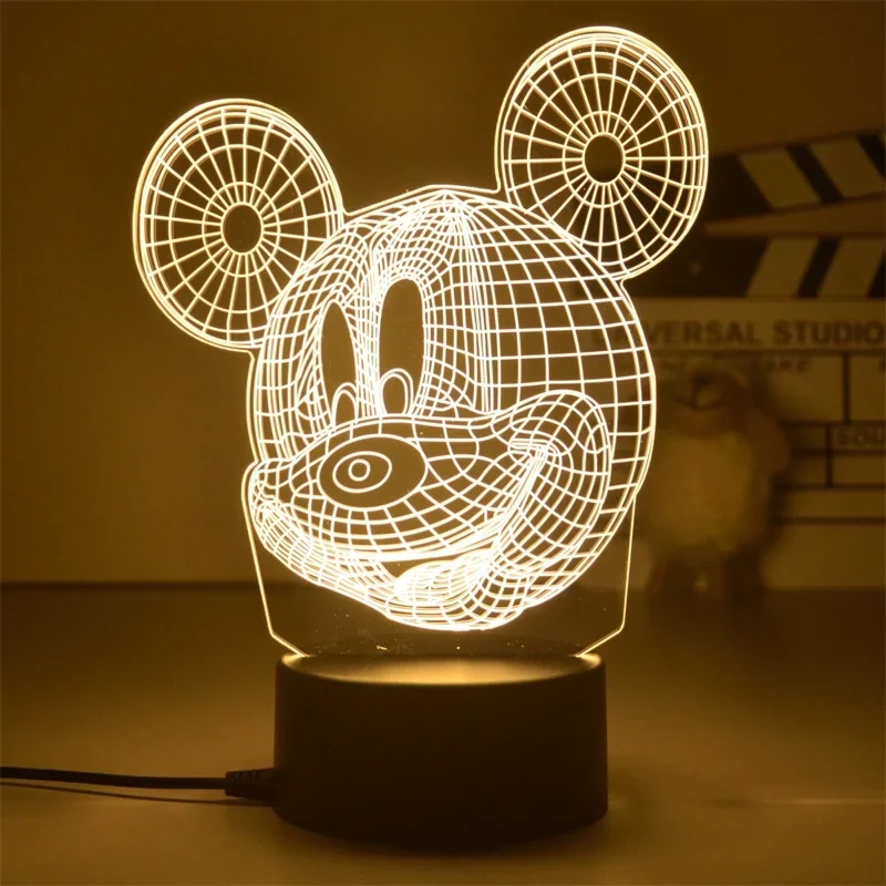 Disney Mickey Night Light 3D Minnie Mouse Visual LED Anime Figures Model Cartoon Desk Creative Ornaments Bedroom Bedside Lamp