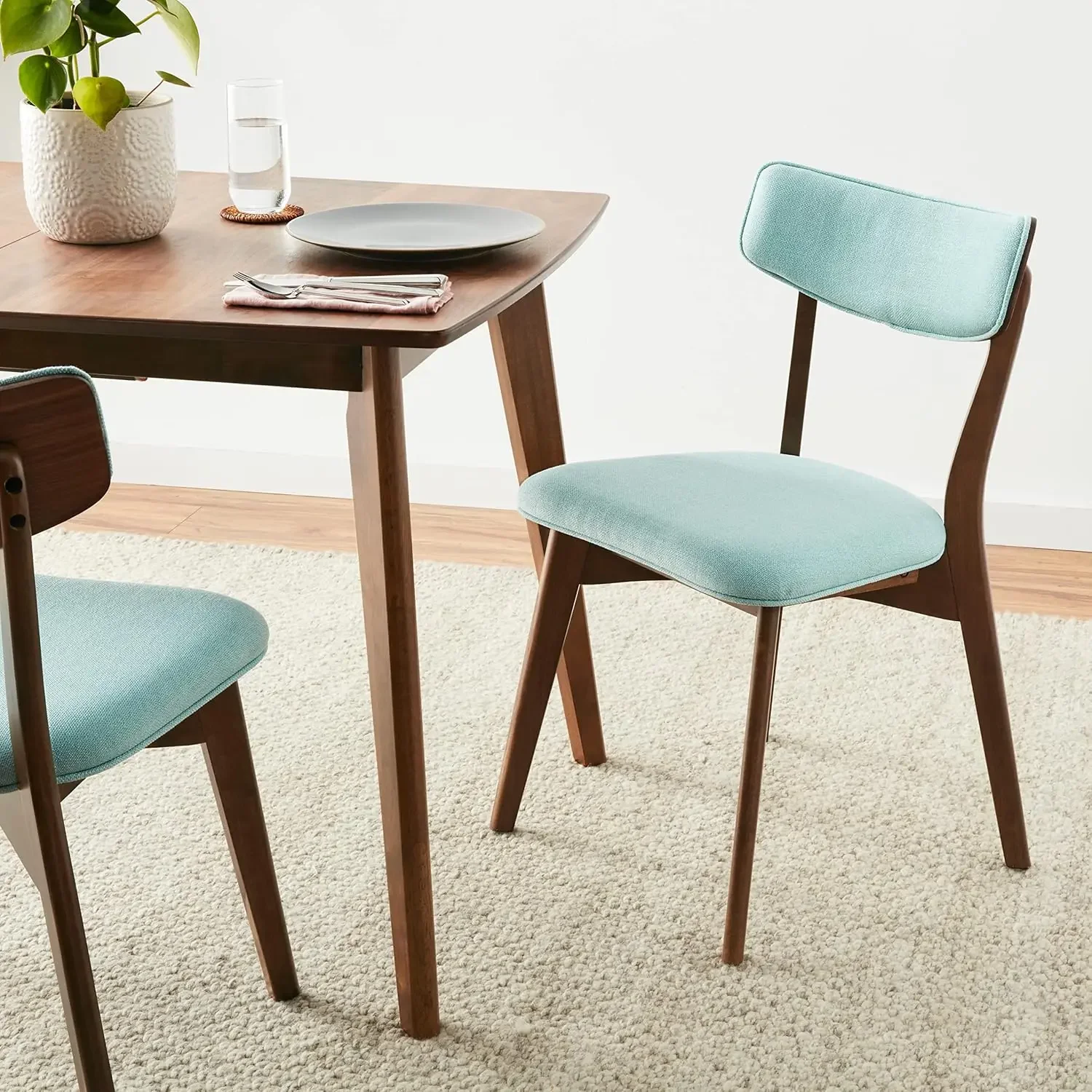 

Abrielle Mid-Century Modern Fabric Dining Chairs with Natural Walnut Finished Rubberwood Frame