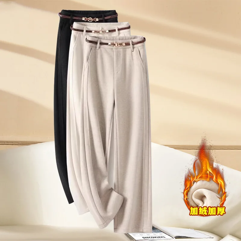 

White Pants for Women, and Winter Fleece-Lined Warm Straight-Leg Pants, Thickened Woolen Glutinous Rice